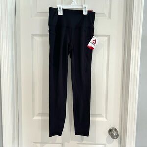Reebok Women High Rise Black 7/8 Legging XS Logo NWT Workout Athleisure Pockets